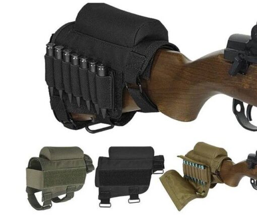 Portable Adjustable Tactical Buttstock Rifle Cheek Rest Pouch Holder with Ammo Carrier Case Rifle Ammo Round Cartridge Bag
