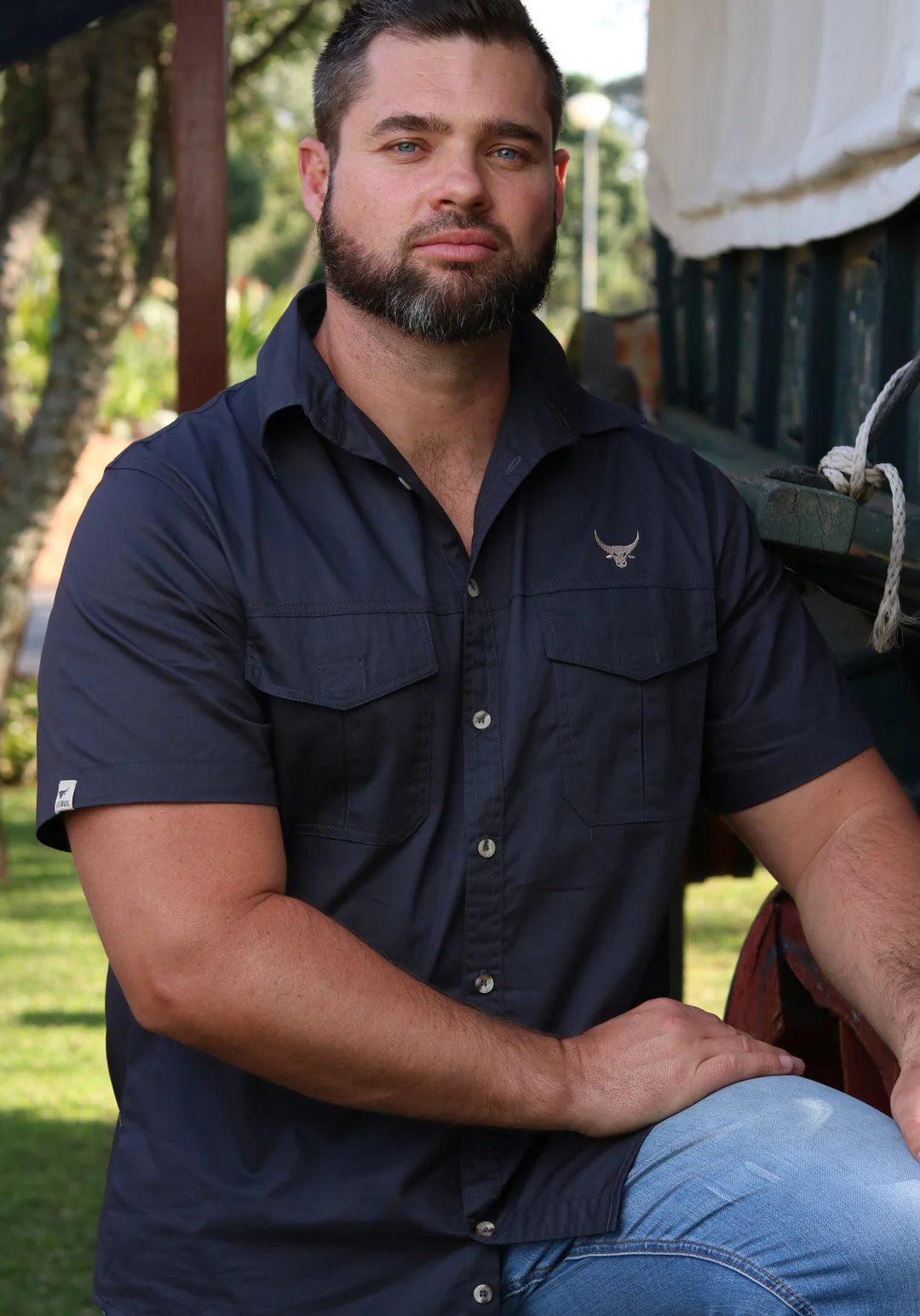 BOSBUL Double Stitched Vented Cotton Twirl Bush Shirts (Petrol Blue)