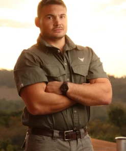 BOSBUL Double Stitched Vented Cotton Twirl Bush Shirts (Olive)