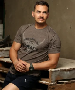 BOSBUL Brown Melange T-Shirt with Back Bull Print