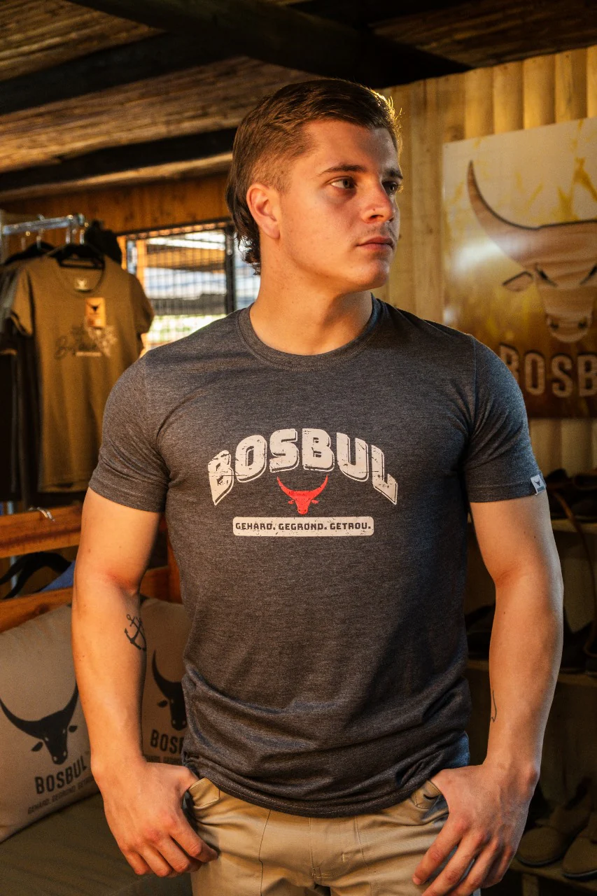 BOSBUL Charcoal Melange With Red Stitching T-Shirt