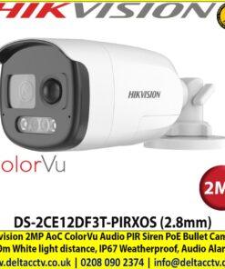 Hikvision DS-2CE12DF3T-PIRXOS 2MP ColorVu PIR Siren Bullet Camera – 2.8mm